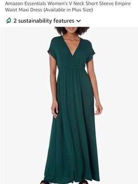 Amazon Essentials Olive Green V-Neck Maxi Dress